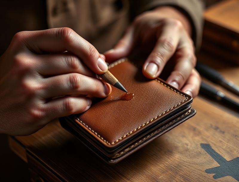 Finishing touches and quality inspection on leather wallet