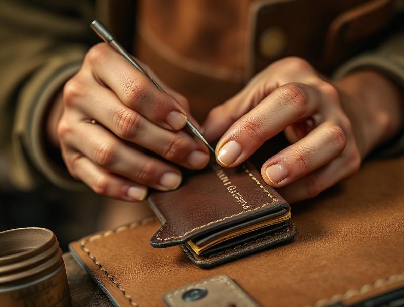 Hand stitching leather wallet using saddle stitch technique
